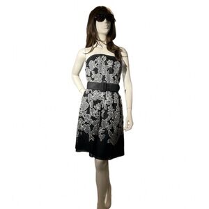 White House/Black Market Strapless Black & Grey Floral Dress